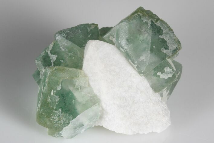 Cubic Green Fluorite on Milky Quartz Crystal - Inner Mongolia #179972